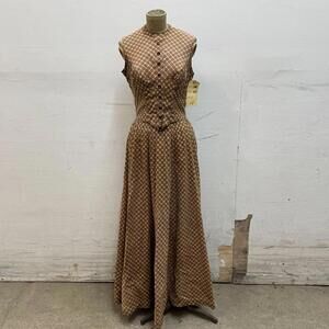 Vintage 1950s Studio-Made Tan Geometric Western Prairie Dress Movie Costume XS